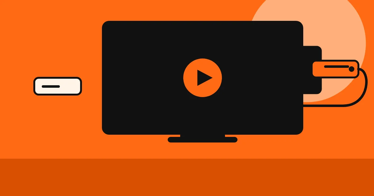 Ilustração de uma TV com um dispositivo de streaming do tipo stick conectado à entrada HDMI