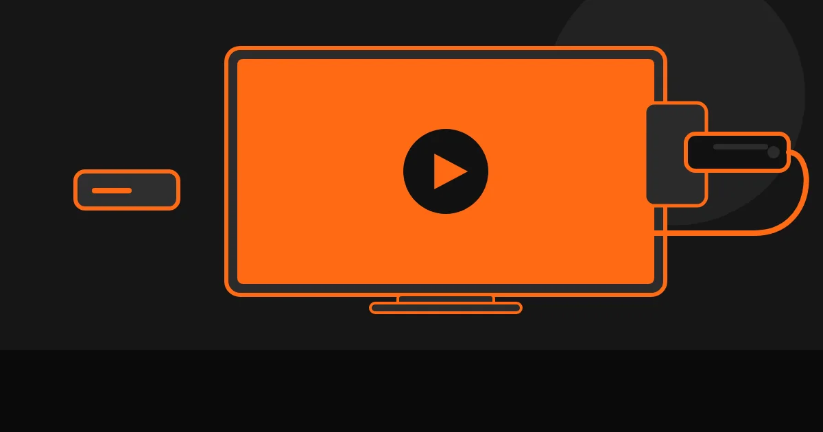 Ilustração de uma TV escura com aparelho de streaming conectado e botão de play