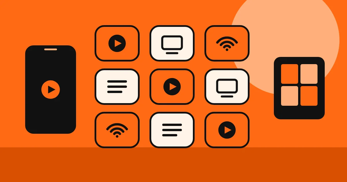 Grade de ícones de aplicativos de streaming em fundo laranja
