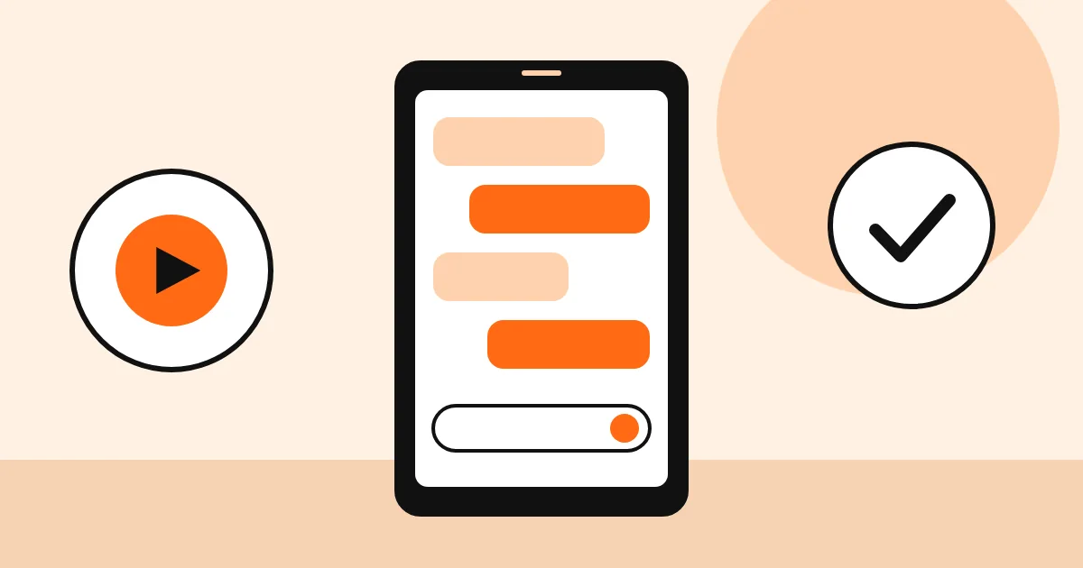 Ilustração de um celular com conversa de atendimento