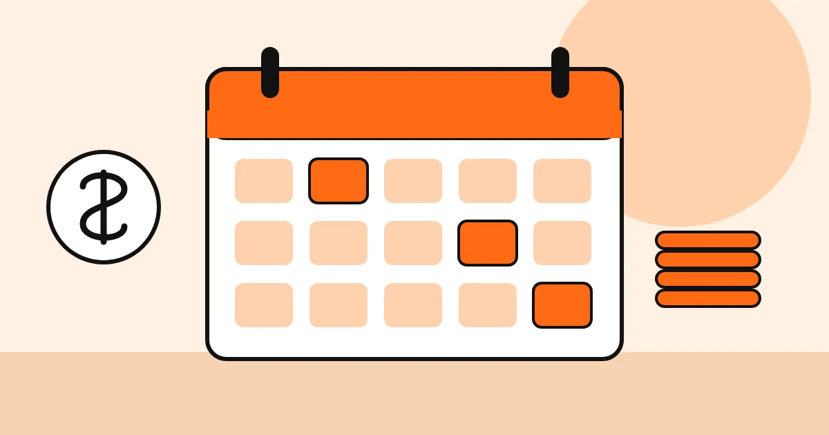 Ilustração de um calendário com datas marcadas e moedas, representando os planos de assinatura